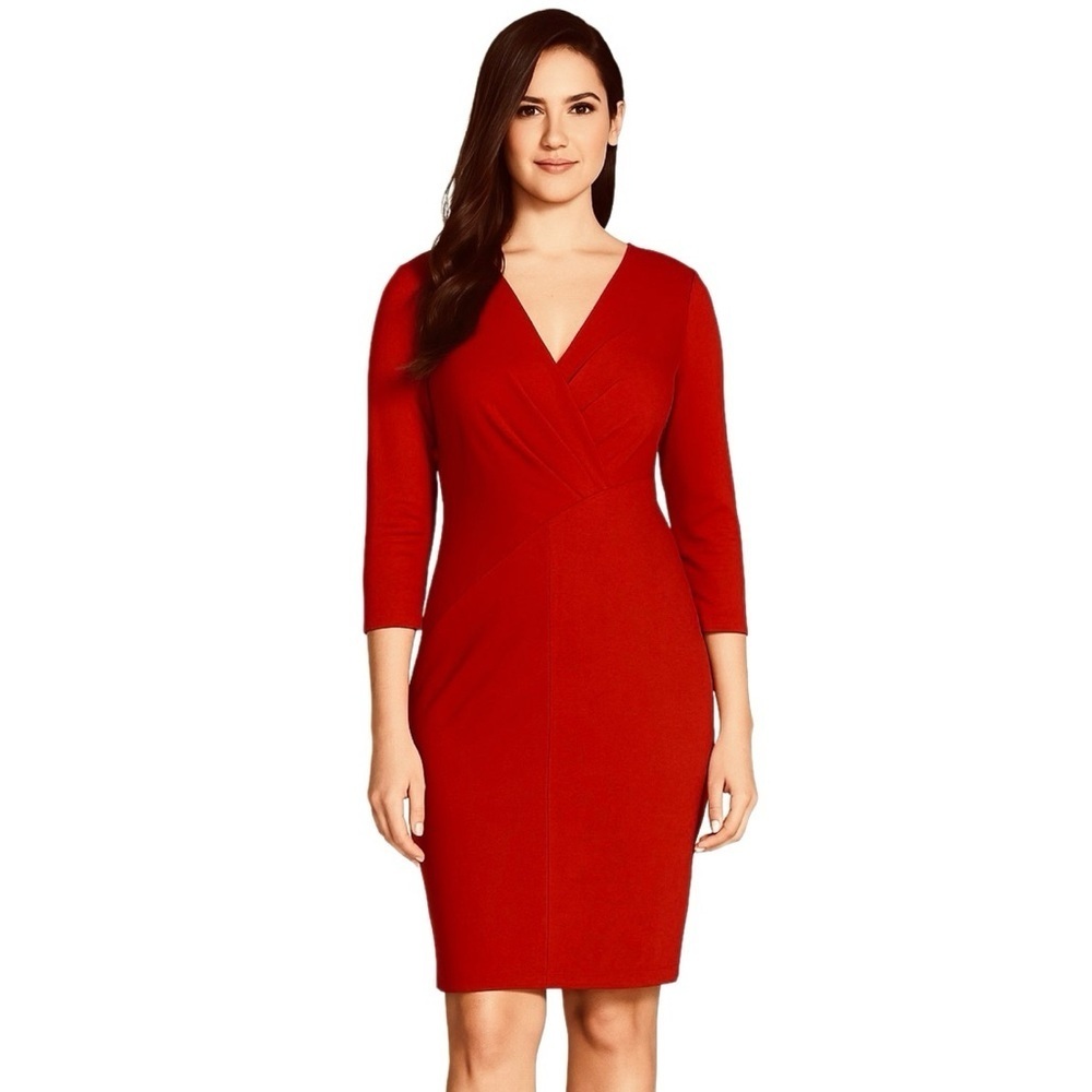 Lafayette 148 Red Ruched Wrap Front Bodycon Dress – Size 10